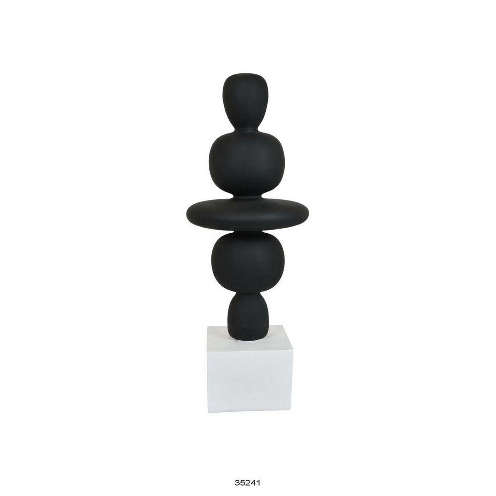 23 Inch Abstract Sculpture Decor, Sound Waves Pattern, Black White Resin - BM312577