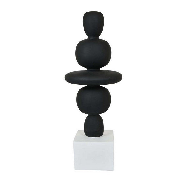 23 Inch Abstract Sculpture Decor, Sound Waves Pattern, Black White Resin - BM312577
