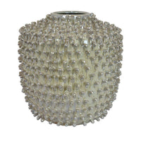 12 Inch Accent Vase, Modern Studded Accents, Distressed Gray Ceramic Finish - BM312578