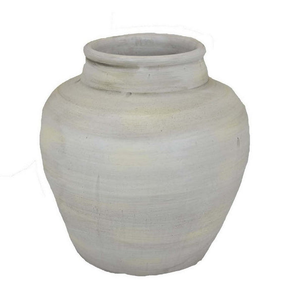 Venny 12 Inch Ceramic Flower Vase, Antique Amphora Shape, Urn White Finish - BM312585