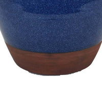 Venny 12 Inch Ceramic Flower Vase, Two Tone Antique Blue and Brown Finish - BM312586