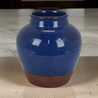 Venny 12 Inch Ceramic Flower Vase, Two Tone Antique Blue and Brown Finish - BM312586