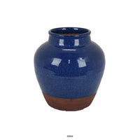 Venny 12 Inch Ceramic Flower Vase, Two Tone Antique Blue and Brown Finish - BM312586