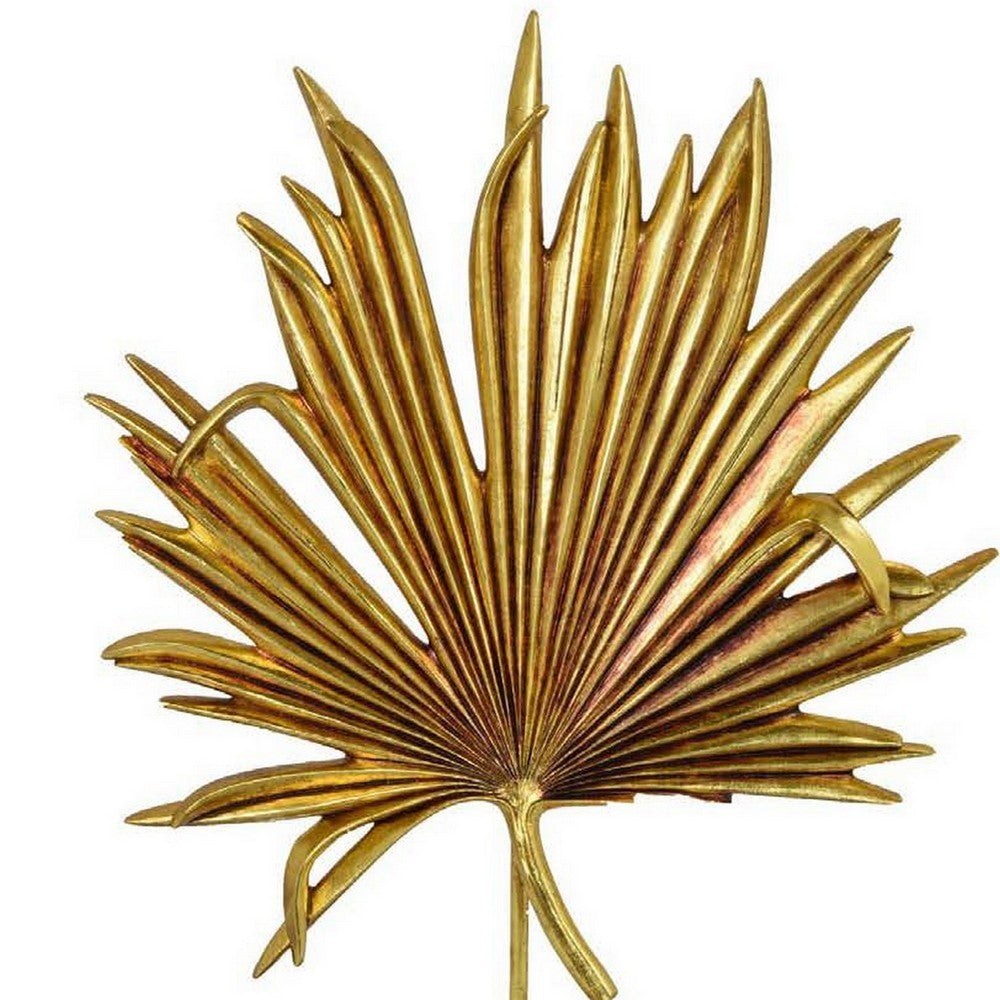 Menny 21 Inch Palm Leaf Resin Decorative Sculpture, Resin Copper Finish - BM312589