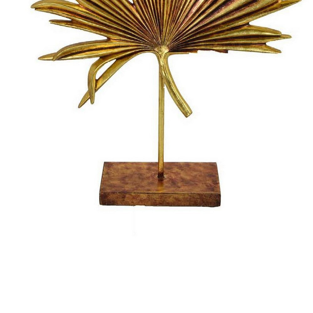 Menny 21 Inch Palm Leaf Resin Decorative Sculpture, Resin Copper Finish - BM312589