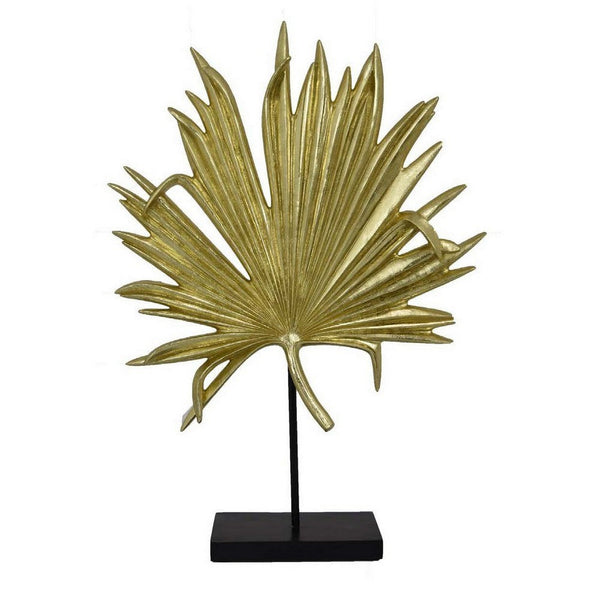 Menny 21 Inch Palm Leaf Resin Decorative Sculpture, Resin Gold Finish - BM312590