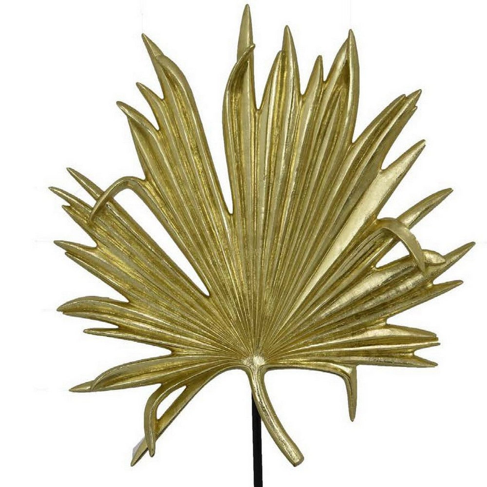 Menny 21 Inch Palm Leaf Resin Decorative Sculpture, Resin Gold Finish - BM312590