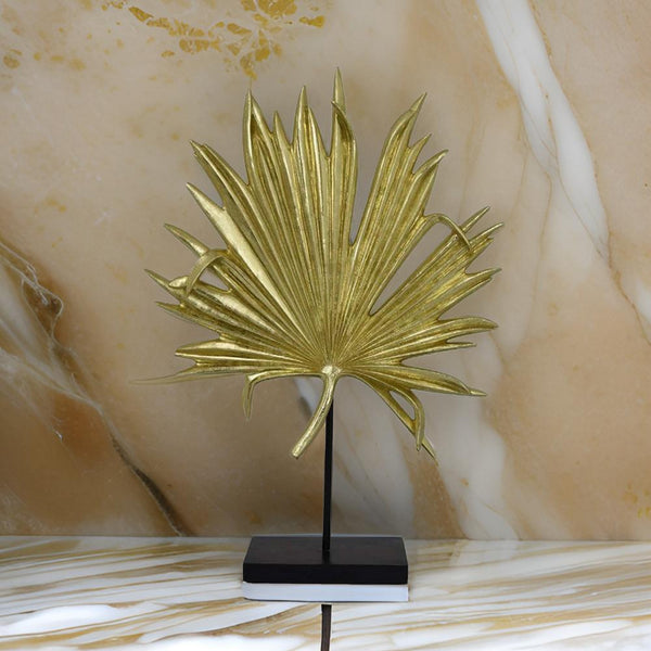 Menny 21 Inch Palm Leaf Resin Decorative Sculpture, Resin Gold Finish - BM312590