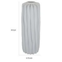 20 Inch Flower Vase, Organic Vertical Line Details, White Resin Finish - BM312591