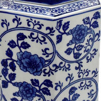 13 Inch Ceramic Ginger Jar with Lid, Intricate Floral Blue and White - BM312603