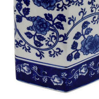 13 Inch Ceramic Ginger Jar with Lid, Intricate Floral Blue and White - BM312603