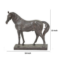 Fenny 16 Inch Standing Horse Statuette, Tabletop Figurine, Gray and Brown Resin - BM312607