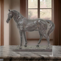 Fenny 16 Inch Standing Horse Statuette, Tabletop Figurine, Gray Resin - BM312607