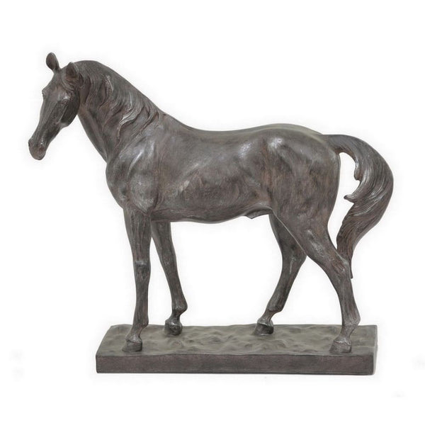 Fenny 16 Inch Standing Horse Statuette, Tabletop Figurine, Gray and Brown Resin - BM312607