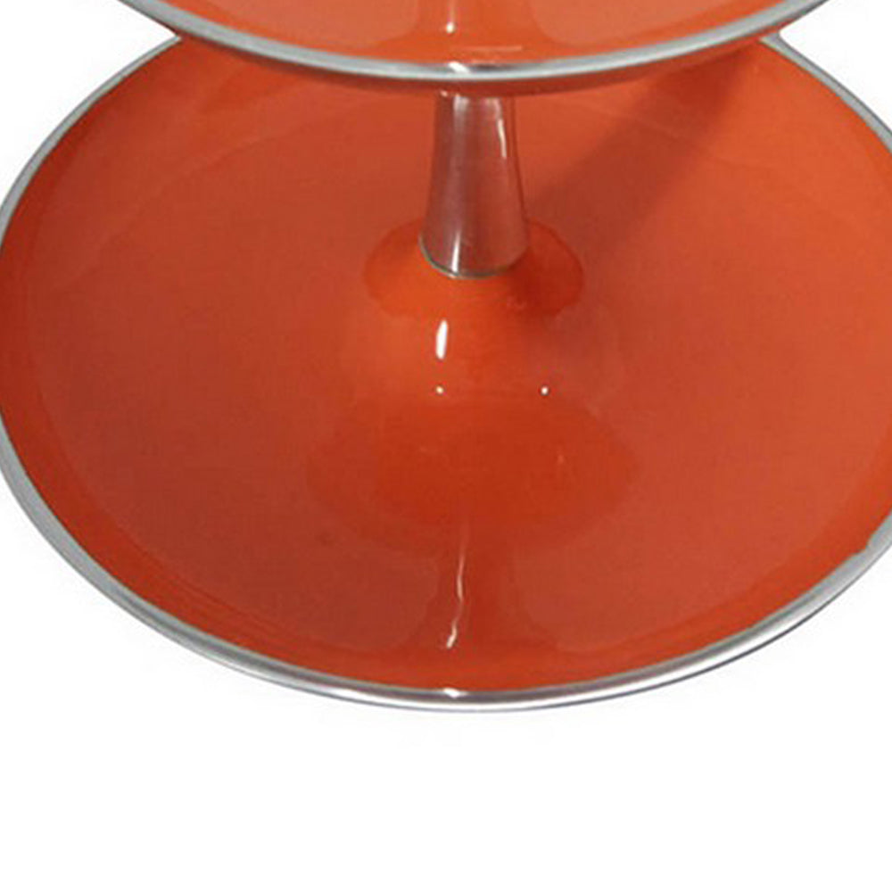 Lio 12 Inch 2 Tier Serving Tray, Orange Round Plate, Silver Aluminum Finish - BM312610