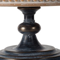 Marrie 14 Inch Round Decorative Tray, Black Iron Padestal Base, Wood Top - BM312615