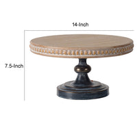 Marrie 14 Inch Round Decorative Tray, Black Iron Padestal Base, Wood Top - BM312615