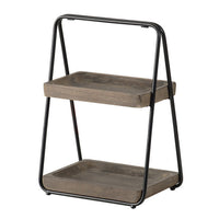 Nick 19 Inch 2 Tier Decorative Tray Stand, Black Iron Frame, Gray Wood - BM312617