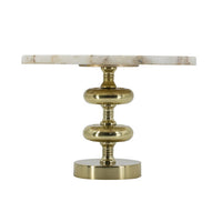 Avi 14 Inch Cake Stand, Agate Round Top, Classic Gold Aluminum Pedestal - BM312618