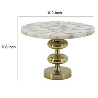 Avi 14 Inch Cake Stand, Agate Round Top, Classic Gold Aluminum Pedestal - BM312618