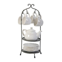 Zoya 10 Piece Tea Kettle and Cups Set with Metal Stand, White Porcelain - BM312619