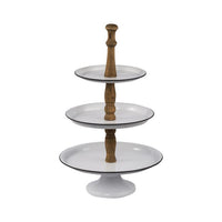 Mlyn 24 Inch 3 Tier Serving Tray, Round Metal Base, White Brown, and Black - BM312623