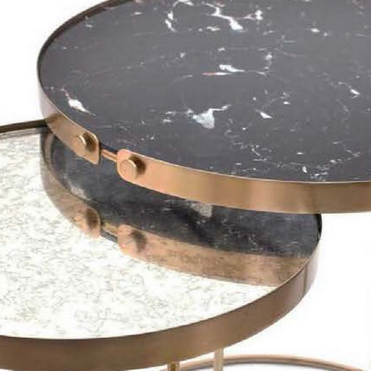 Rica Set of 2 Nesting Side End Tables, Silver Top, Black and Gold Metal - BM312630