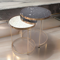 Rica Set of 2 Nesting Side End Tables, Silver Top, Black and Gold Metal - BM312630