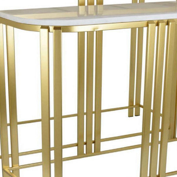 Set of 2 Accent Nesting Tables, Marble Top, Sleek Modern Gold Metal Frame - BM312631