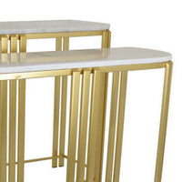 Set of 2 Accent Nesting Tables, Marble Top, Sleek Modern Gold Metal Frame - BM312631