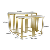 Set of 2 Accent Nesting Tables, Marble Top, Sleek Modern Gold Metal Frame - BM312631