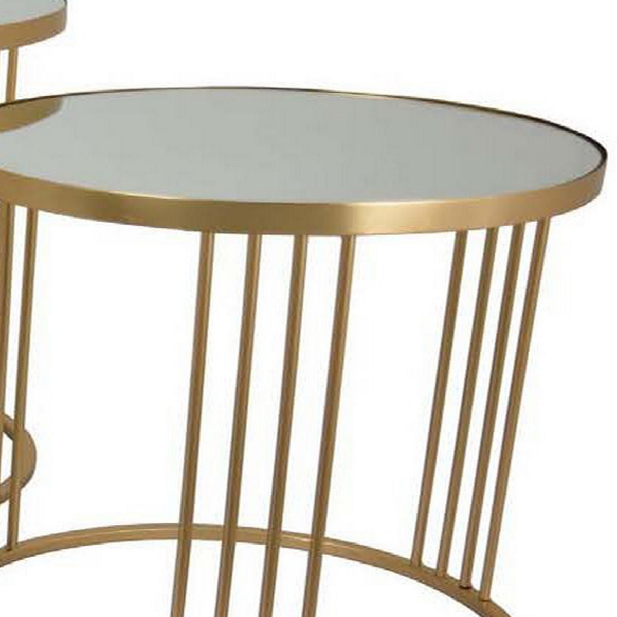 Set of 3 Accent Nesting Tables, Round Mirrored Top, Modern Gold Metal - BM312644