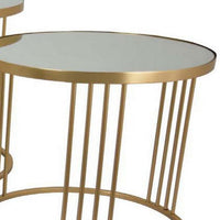 Set of 3 Accent Nesting Tables, Round Mirrored Top, Modern Gold Metal - BM312644