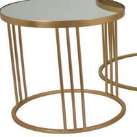 Set of 3 Accent Nesting Tables, Round Mirrored Top, Modern Gold Metal - BM312644