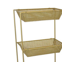 Set of 2 Standing Storage Units, 3 Shelves, Mesh Design, Gold Metal - BM312646