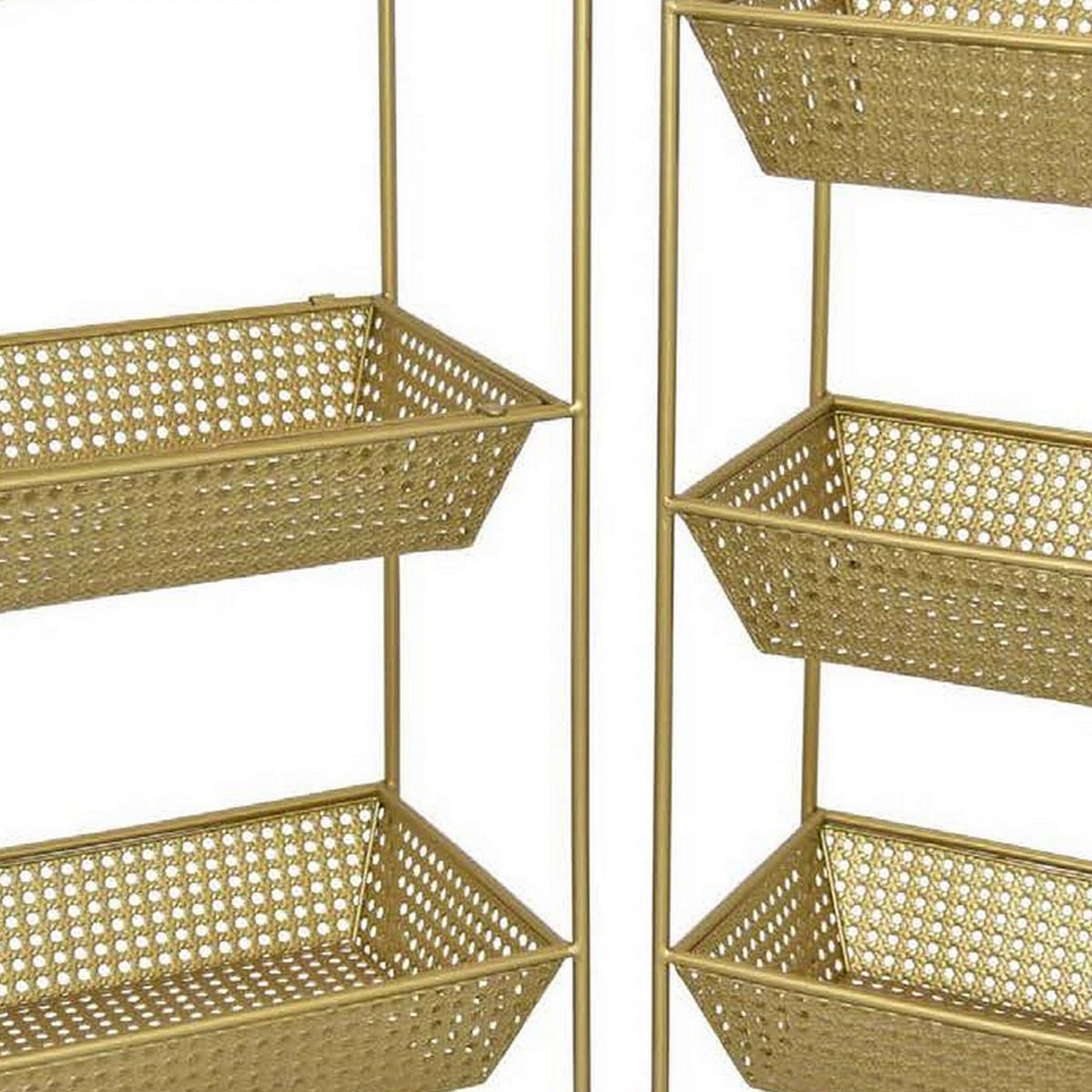 Set of 2 Standing Storage Units, 3 Shelves, Mesh Design, Gold Metal - BM312646