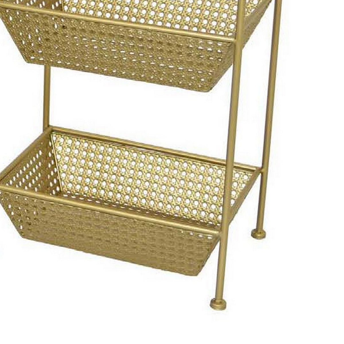 Set of 2 Standing Storage Units, 3 Shelves, Mesh Design, Gold Metal - BM312646