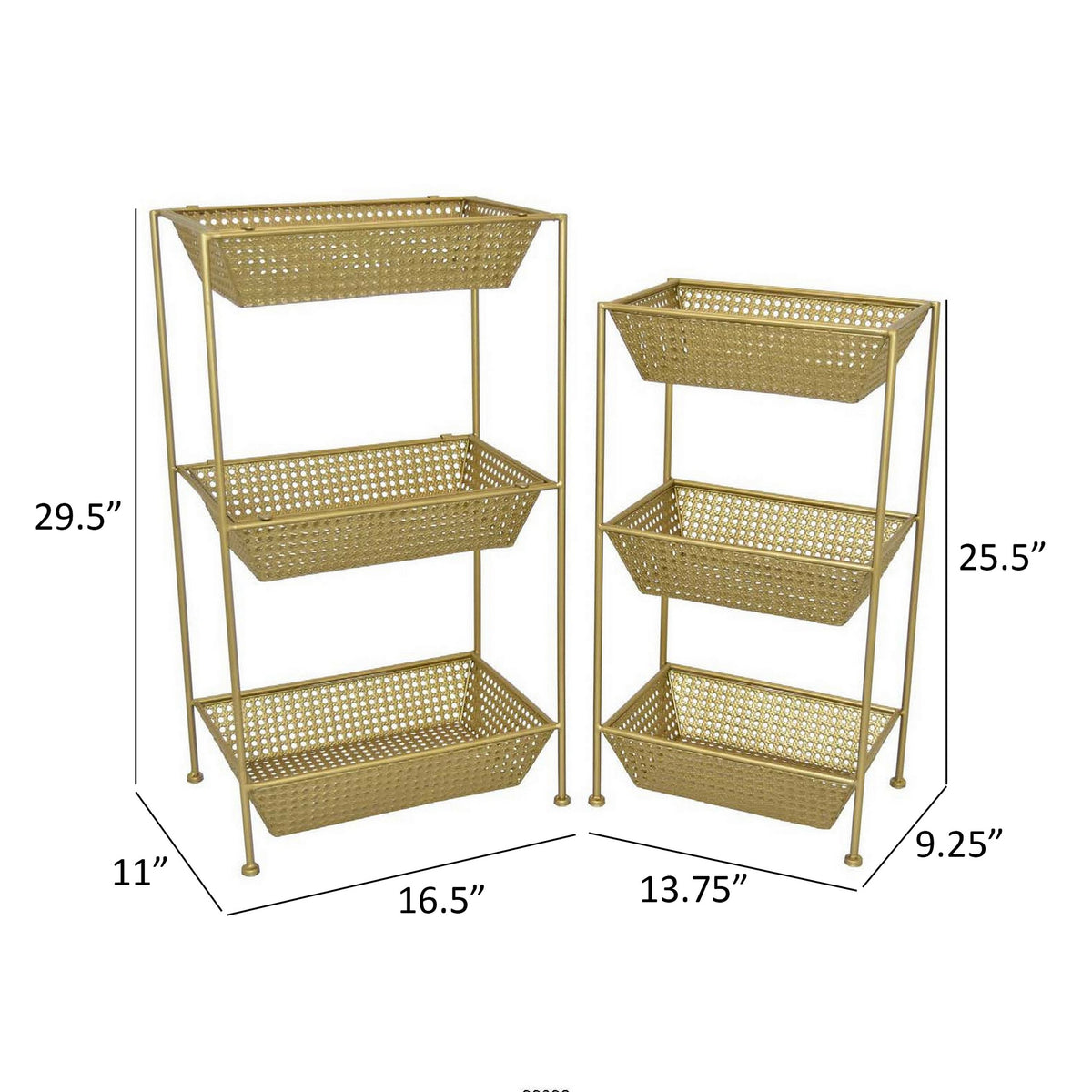 Set of 2 Standing Storage Units, 3 Shelves, Mesh Design, Gold Metal - BM312646