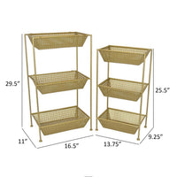 Set of 2 Standing Storage Units, 3 Shelves, Mesh Design, Gold Metal - BM312646