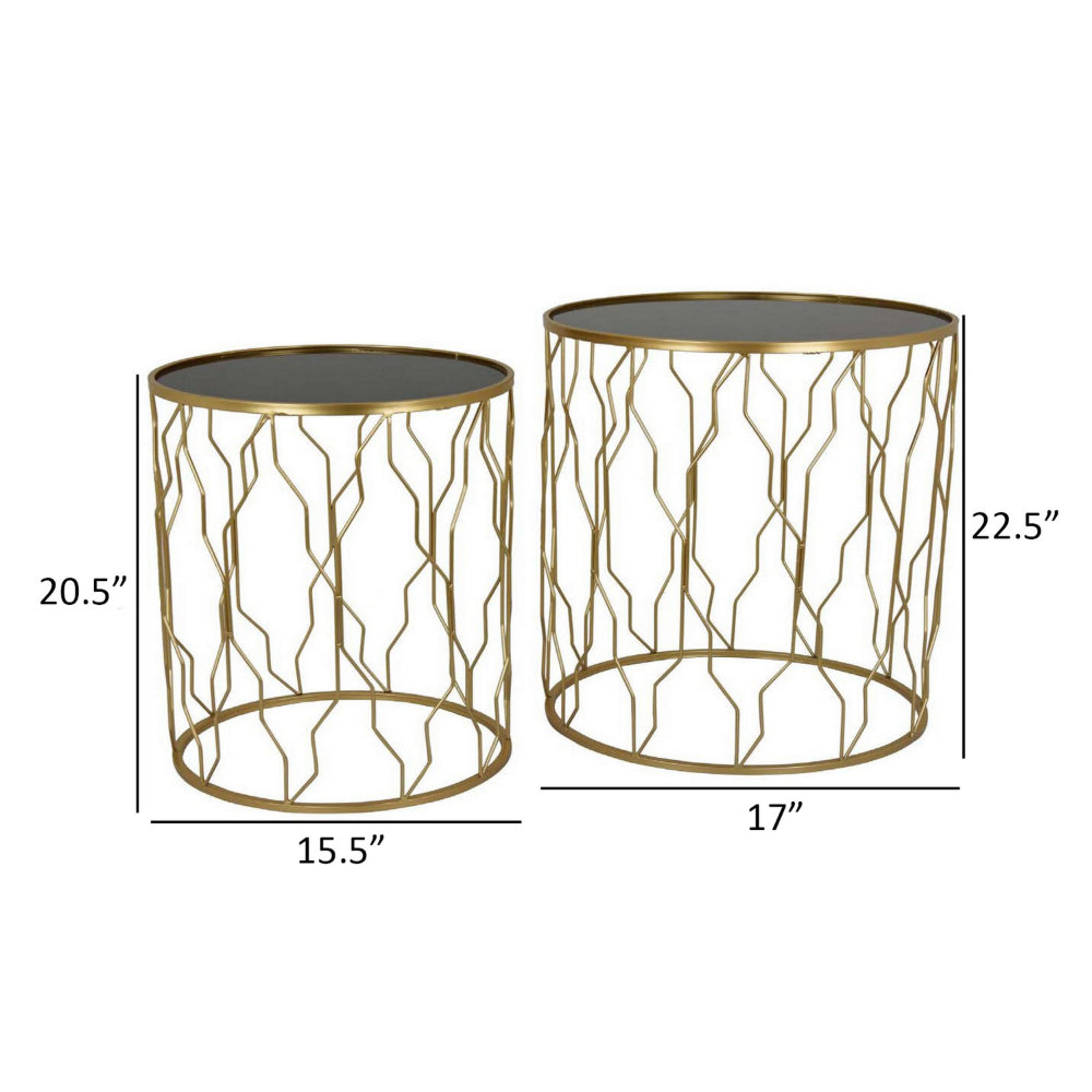 Kiko Accent Table Set of 2, Round Top, Unique Modern Shape, Gold Metal - BM312667