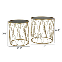 Kiko Accent Table Set of 2, Round Top, Unique Modern Shape, Gold Metal - BM312667