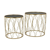 Kiko Accent Table Set of 2, Round Top, Unique Modern Shape, Gold Metal - BM312667