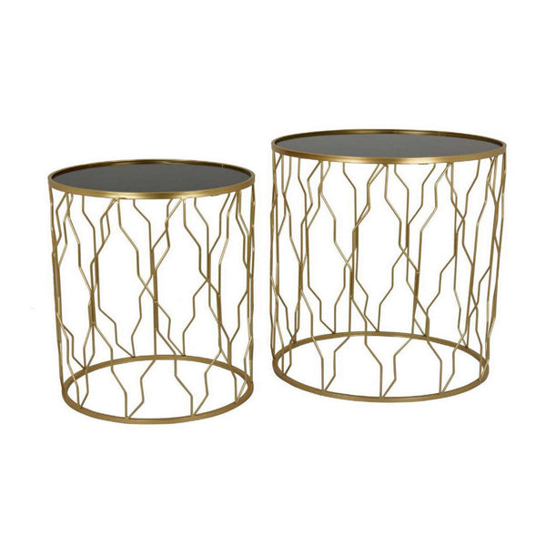 Kiko Accent Table Set of 2, Round Top, Unique Modern Shape, Gold Metal - BM312667