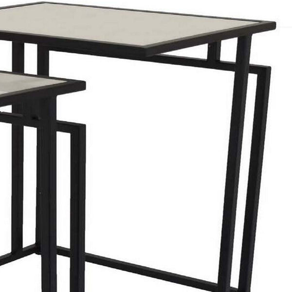 Rim Accent Table Set of 2, Sleek White Marble Top, Black Metal Base - BM312677