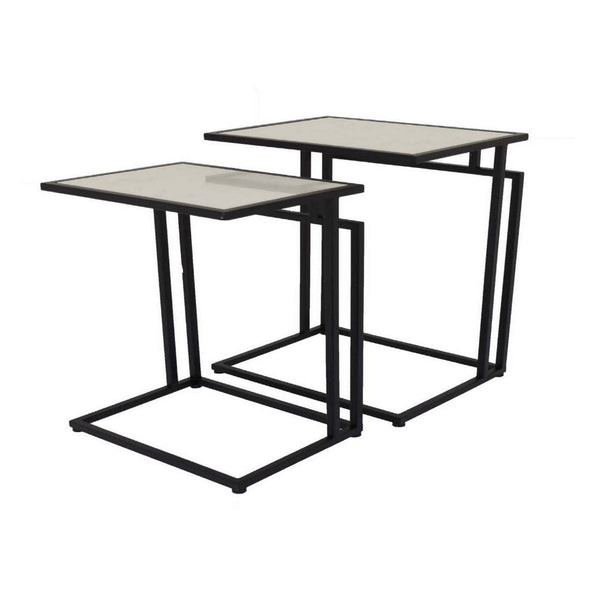 Rim Accent Table Set of 2, Sleek White Marble Top, Black Metal Base - BM312677