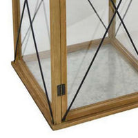 34 Inch Tabletop Decorative Lantern, Wood Frame, Glass Doors, Brown, Black - BM312689