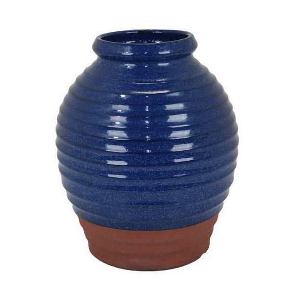 Kohl 15 Inch Decorative Vase, Pot Shape, Ceramic, Blue and Brown Finish - BM312694