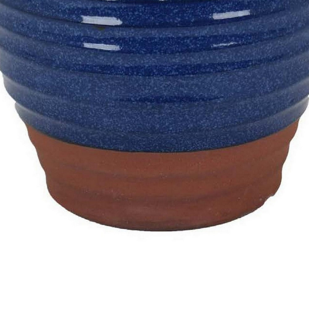 Kohl 15 Inch Decorative Vase, Pot Shape, Ceramic, Blue and Brown Finish - BM312694