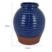 Kohl 15 Inch Decorative Vase, Pot Shape, Ceramic, Blue and Brown Finish - BM312694