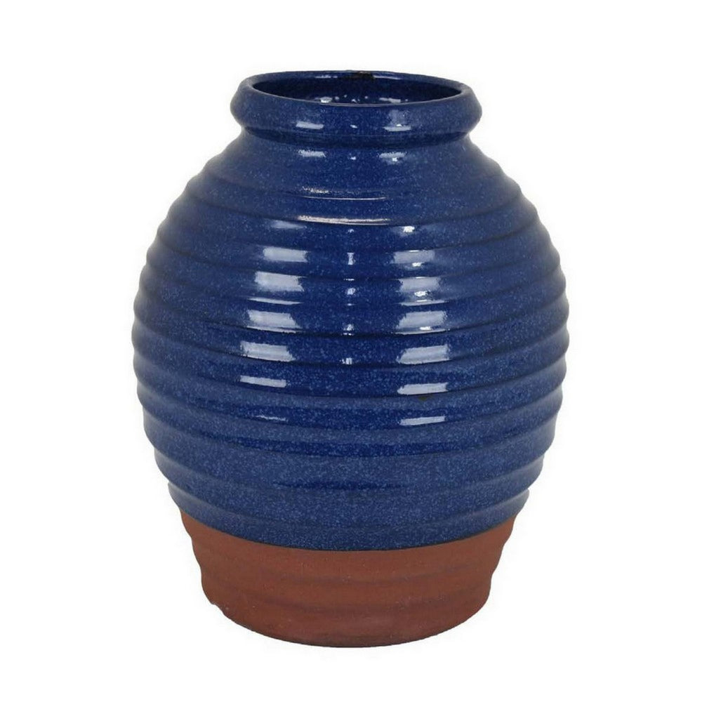 Kohl 15 Inch Decorative Vase, Pot Shape, Ceramic, Blue and Brown Finish - BM312694